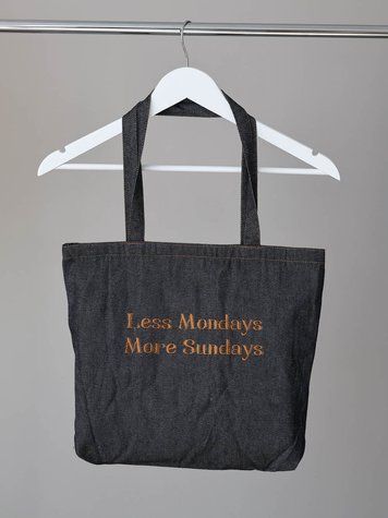 Стильна джинсова сумка-шопер з принтом Less Modays,More Sundays, 2 чорний джинс 24109 фото