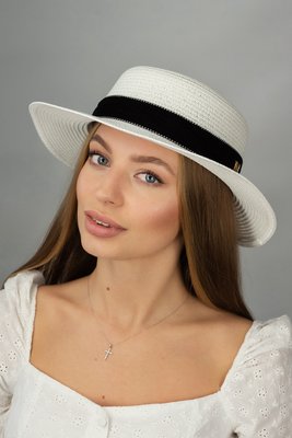 Соломенная белая шляпа-канотье Изабель с лентой 1705 фото