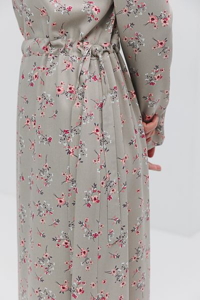 Длинное платье в цветочки хаки с завязками на талии. 35064 хакі фото