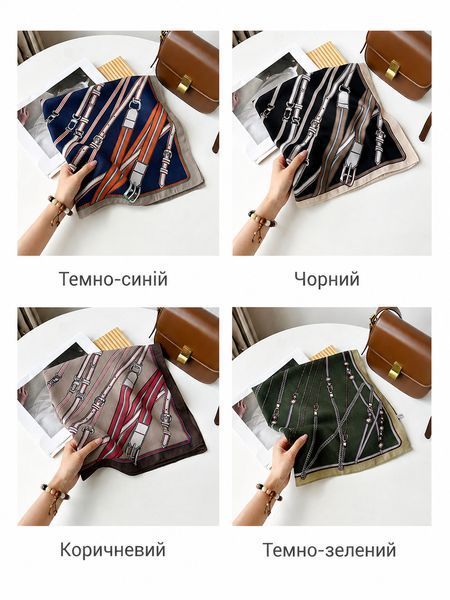 Стильный платок в стиле Hermes Gris-Gris 70*70 см, 1 черный+беж 10003 фото