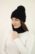 Базовий в'язаний коплект унісекс в рубчик шапка+снуд Judi, 1 чорний 9524 фото