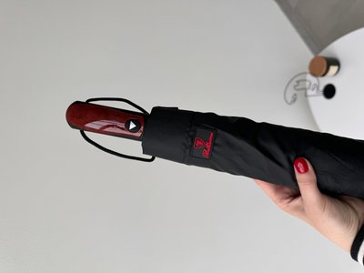 Чоловіча парасоля з ручкою у кольорі червоного дерева напівавтомат чорна 450-Н/А фото
