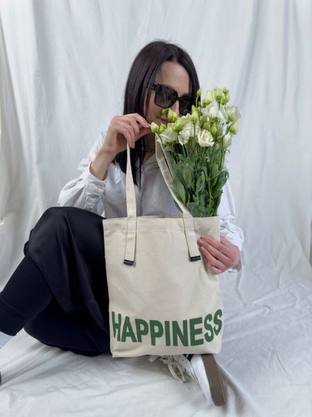 Котонова сумка-шопер Happiness на кнопці 24089 фото