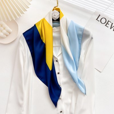 Синьо-жовта стильна хустинка з атласу, синьо-жовтий 301-01 HS фото