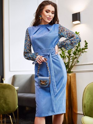 Дивовижна блакитна сукня з шифоновими рукавами 42653/3 фото