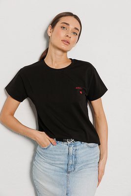Жіноча чорна футболка з написом amour 46754 чорний фото