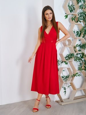 Красное платье-миди из хлопка Аксена 11757_красный фото
