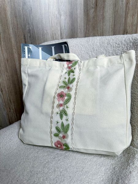 Котонова біла сумка шопер Вишиті квіти 2023.12 квіти фото