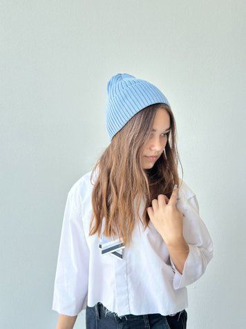 Підліткова шапка Мармеладка з ніжної в'язки, джинсовий 9136 фото