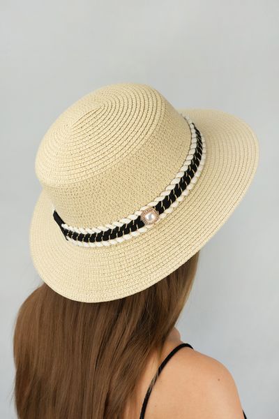 Соломенная шляпа канотье Луиза с контрастным плетением, белая 1714 фото