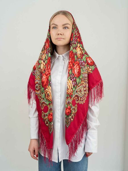 Платок народный в этно-стиле с кистями 135*135см, 12 фуксия 8111 фото